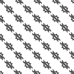 Wrench on cogwheel gear solid seamless pattern, repair service theme. Vector graphics. Repair tool sign with background, repeat glyph icon.
