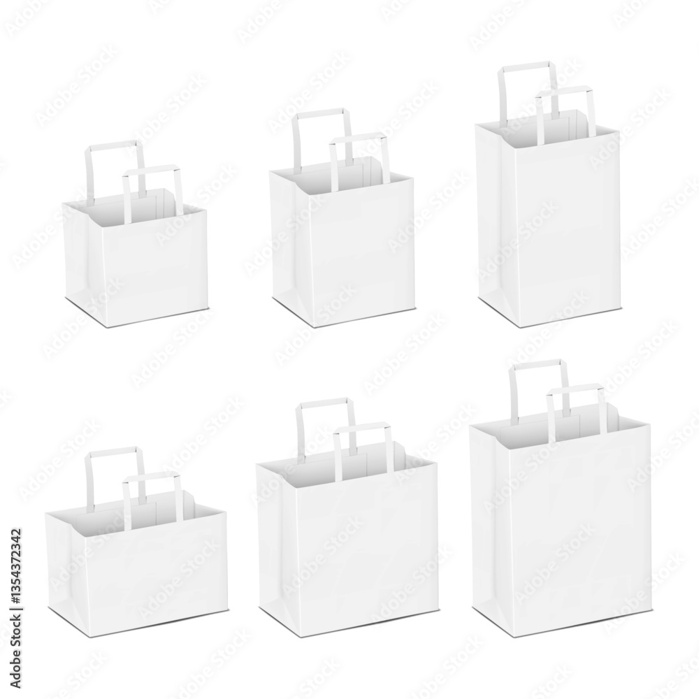 Canvas Prints blank tape handle paper carrier bag isolated on white background. realistic 3d vector mockup set. ea