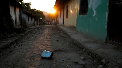 Sun-drenched village street