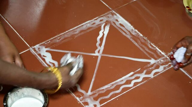 South indian traditional Wet Rice Flour Rangoli Designs ,Simple Arisi Mavu kolam
