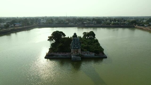 Hindu temple tank shrine mannargudi temple aerial view