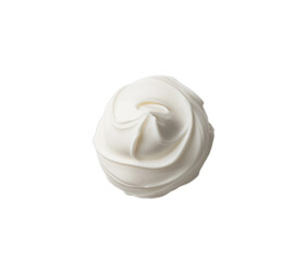 Swirl of whipped cream with smooth texture captured in a white creamy dollop on transparent background