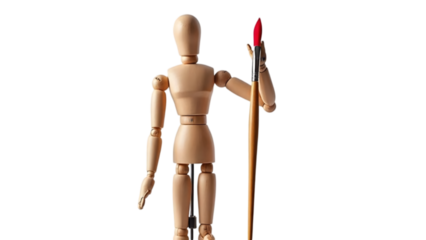 wooden mannequin holding a pencil