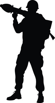 black silhouette soldier aiming rocket launcher clip art preview