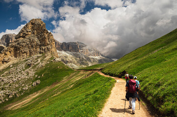 Obraz premium nature sceneries inside the Sass Pordoi, Sella mountain range, Dolomites, Val di Fassa, Italy