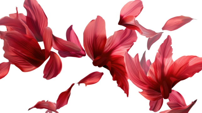 Petal Dance: Vibrant red flower petals float and swirl, creating a dynamic composition. a visual representation of the delicate beauty and fleeting nature of life, with a focus on color, form.