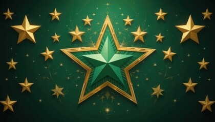 Obraz premium Luxury Emerald Star Design Gold Accents on Deep Green Background