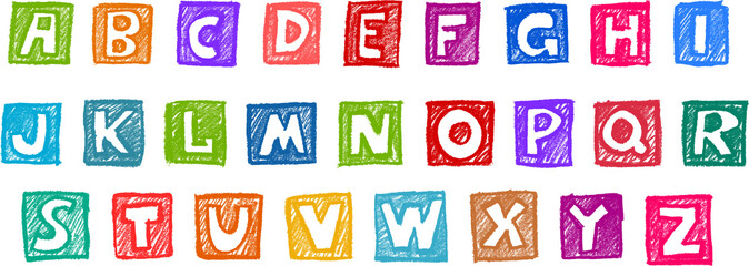Toy Block Alphabet Font Crayon Chalk Drawing PNG Transparent Set