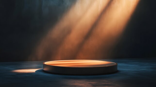 6. A rotating podium with soft spotlights illuminating a new smartphone model