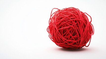 A tangled mass of red thread, tightly wound into a chaotic ball