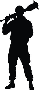 black silhouette soldier holding rocket launcher clip art preview