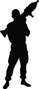 black silhouette soldier holding rocket launcher clip art preview