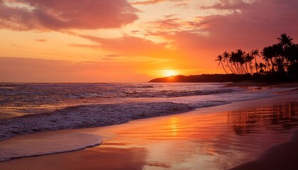 Obraz premium Beautiful Sunset over the Beach with Calm Waves