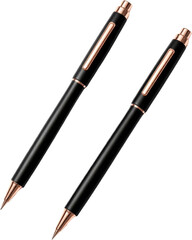 Naklejka premium Two black and copper pens with transparent background