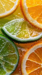 Vibrant citrus slices with bubbles in refreshing close-up