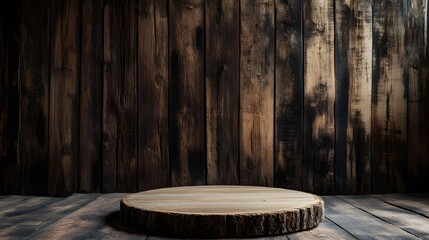 16. A wooden podium in a rustic setting, perfect for displaying handcrafted goods