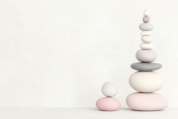 Balanced stones tower on a plain backdrop