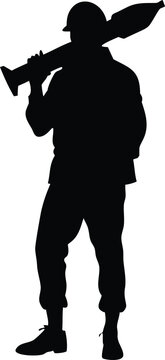 black silhouette soldier holding rocket launcher clip art preview