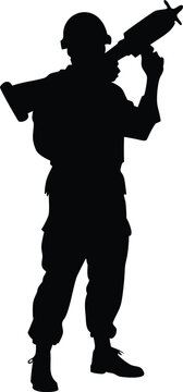 black silhouette soldier holding rocket launcher clip art preview