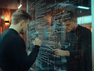 PRogrammer writing some code on glass
