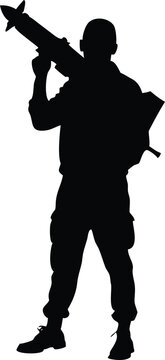 black silhouette soldier holding rocket launcher clip art preview