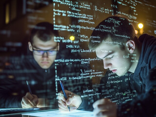 PRogrammer writing some code on glass