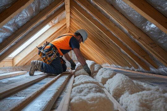 Graphic layouts for advertising house insulation services in an attic setting