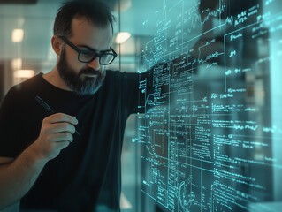 PRogrammer writing some code on glass