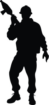 black silhouette soldier holding rocket launcher clip art preview