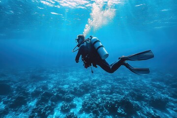Obraz premium Explore the underwater world while scuba diving in a vibrant coral reef environment