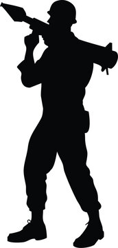 black silhouette soldier aiming rocket launcher clip art preview