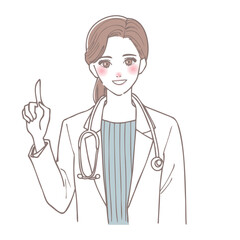 人差し指を立てて説明する女性医師のイラスト