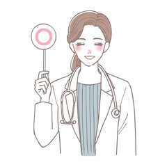 マル札を持った女性医師のイラスト