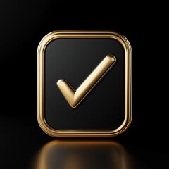 3D Icon Golden Checkmark on Black Background
