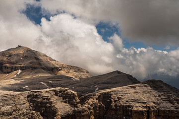 nature sceneries inside the Sass Pordoi, Sella mountain range, Dolomites, Val di Fassa, Italy