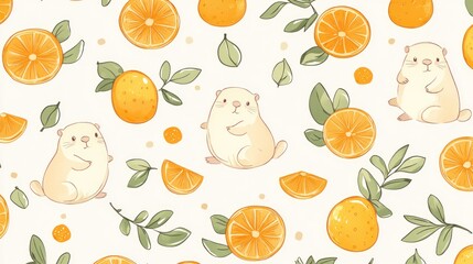 Adorable Hamsters and Oranges Seamless Pattern