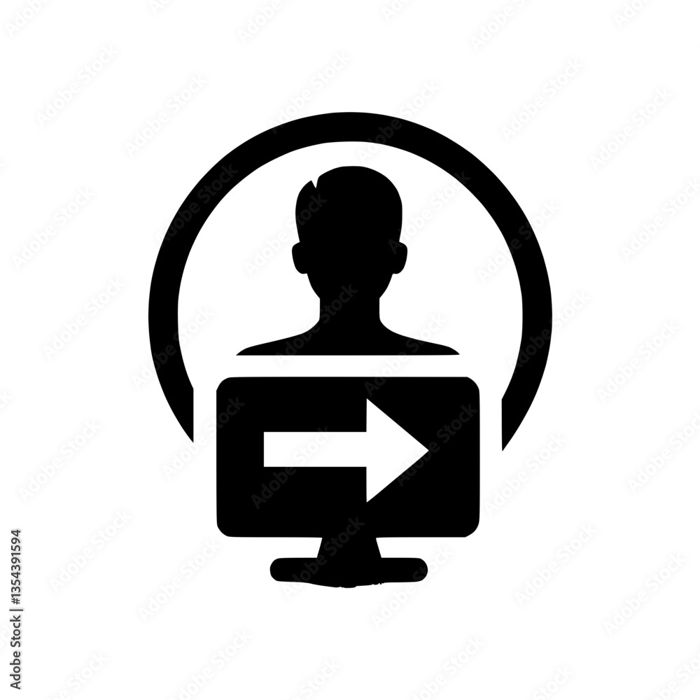Poster user icon with computer symbolizing data transfer