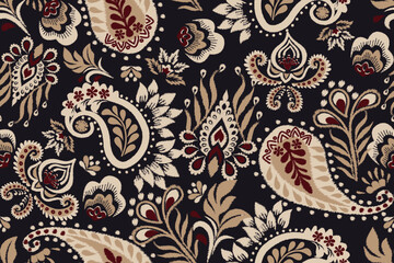 Damask seamless pattern, Ikat floral seamless pattern background, vector illustration, Ikat ethnic oriental embroidery, Aztec style, baroque. Design for texture, fab, clothing, decoration,fashion, til
