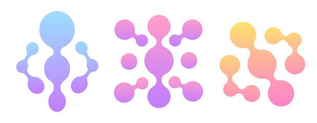 Set of metaball pattern with connected dots in gradient color