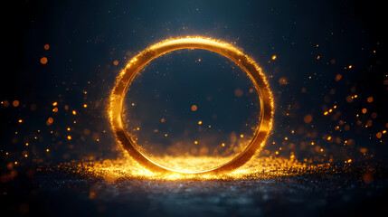 Glowing Golden Ring on Dark Blue Background
