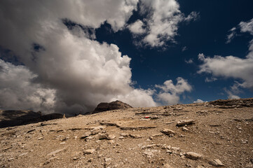  nature sceneries inside the Sass Pordoi, Sella mountain range, Dolomites, Val di Fassa, Italy