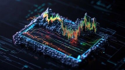Obraz premium Digital graph displayed on computer screen indicating financial trends and performance in professional trading environment