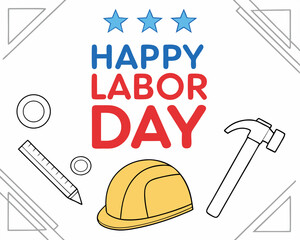 Fototapeta premium Happy Labor Day with Hard Hat and Construction Tools Illustration.