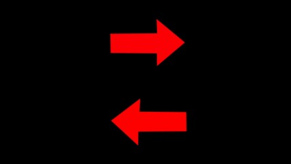 Glowing neon arrow direction on black background, red arrow sign.