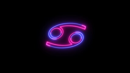 Neon cancer node icon pink and blue color glowing animated on black background.