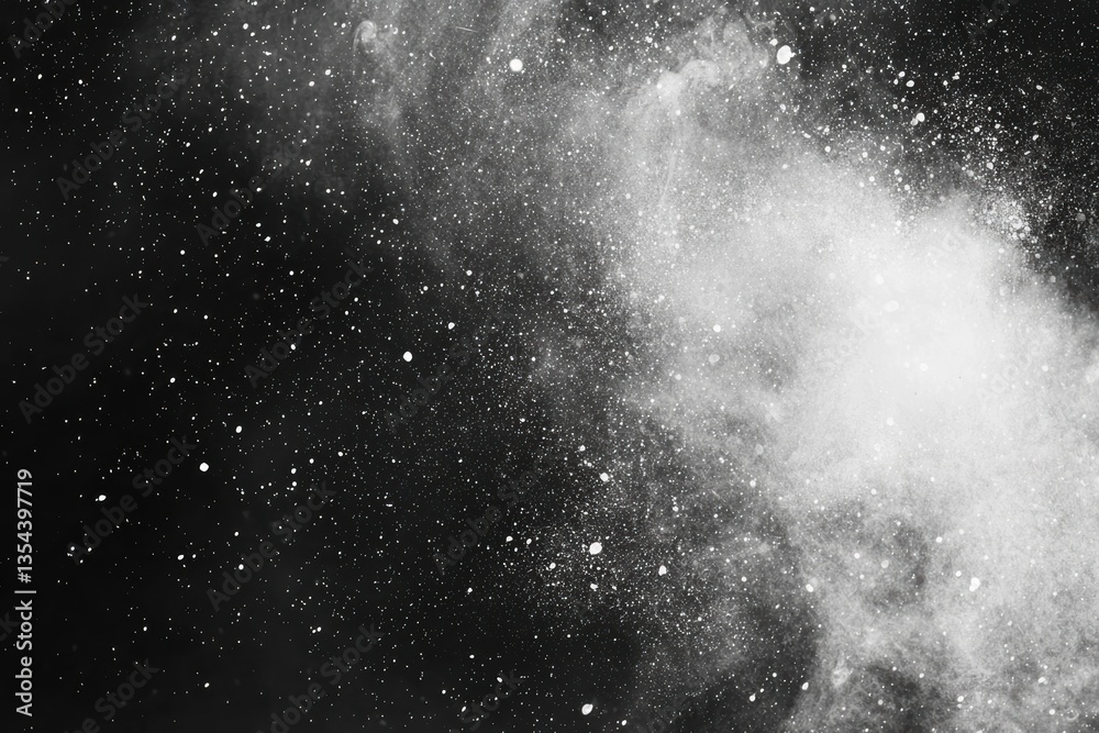 Poster white dust stream swirling in a transparent overlay creates a dynamic abstract visual effect on a bl