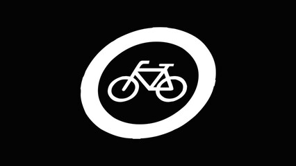 Glowing bicycle icon animation with circle on black background.