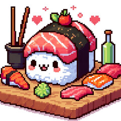 illustration of sushi in pixel illustration 