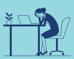 Overworked Businesswoman Feeling Fatigue in Front of Laptop.