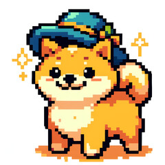 Shiba inu in pixel art illustration 